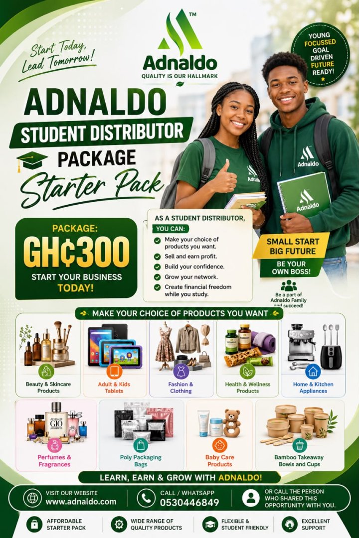 Adnaldo Student Distributor Package – Start Your Own Business With Low Capital & Grow With Africa’s Trusted Products.